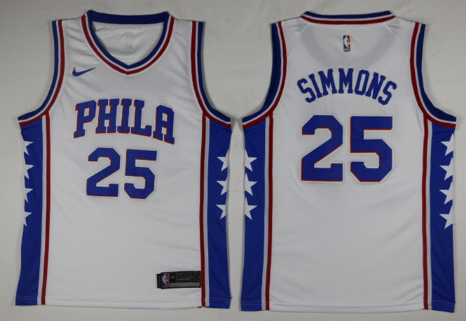 Men Philadelphia 76ers 25 Simmons White Game Nike NBA Jerseys
